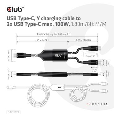 Club 3D - USB typ C-kabel - 24 pin USB-C till 24 pin USB-C - 1.83 m