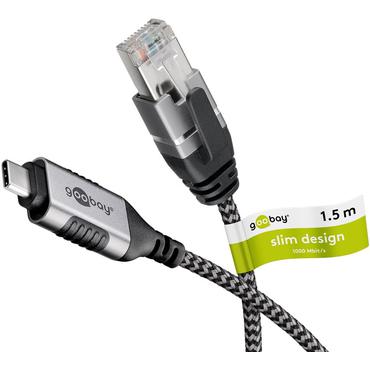 USB-C&trade; 3.1 to RJ45 Ethernet Cable, Slim, 1.5 m, 1.5 m, black - connects router, modem or network switch to USB-C&trade;
