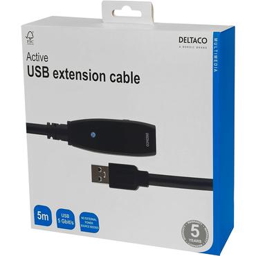 DELTACO USB3-1002 - USB-f&ouml;rl&auml;ngningskabel - USB typ A till USB typ A - 5 m