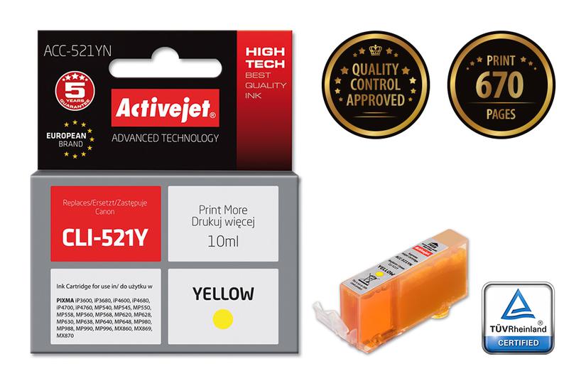 Activejet bl&aelig;k ACC-521YN (erstatning Canon CLI-521Y; Supreme; 10 ml; gul)