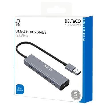 DELTACO - hub - 5 Gbps, USB-A - 4 porte