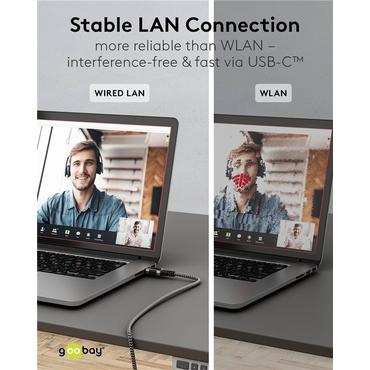 USB-C&trade; 3.1 to RJ45 Ethernet Cable, Slim, 1 m, 1 m, black - connects router, modem or network switch to USB-C&trade;