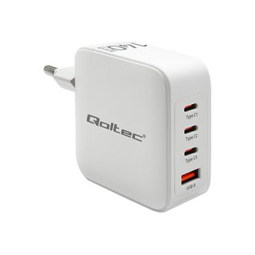 Qoltec str&ouml;madapter - GaN, 5-20V, 2.5-5A - USB, 3 x USB-C (PD) - 140 Watt