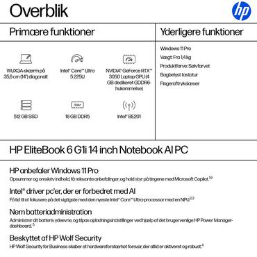 HP EliteBook 6 G1i Notebook AI B&auml;rbar dator - Intel Core Ultra 5 (Serie 2) 225U / 1.5 GHz - 16 GB DDR5 - 512 GB SSD PCIe - NVM Express (NVMe) - Intel Graphics upp till - 14" IPS