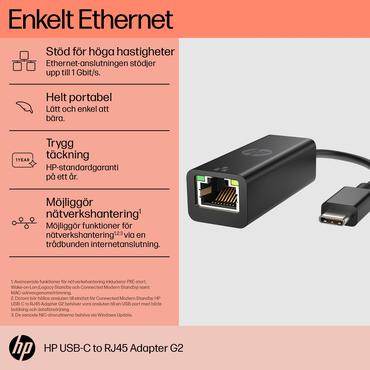 HP USB-C to RJ45 Adapter G2 Wired USB Type-C Black