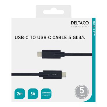 DELTACO - USB typ C-kabel - 24 pin USB-C till 24 pin USB-C - 2 m