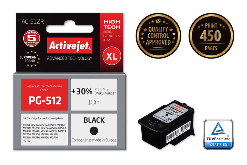 Activejet AC-512R Ink (erstatning for Canon PG-512; Premium; 18 ml; sort)