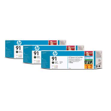 HP 91 - 3-pack - mattsvart - original - bl&auml;ckpatron