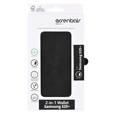 Essentials Samsung Galaxy S25+ PU wallet, detachable, 3 cards, black