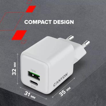 CANYON charger CU20AC GaN 20W 1xPD 1xQC EU White