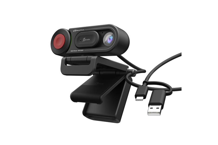 j5create JVU250 - Webbkamera - f&auml;rg - 2 MP - 1920 x 1080 - ljud - USB 2.0 / USB-C - MJPEG, H.264, YUV2 - DC 5 V