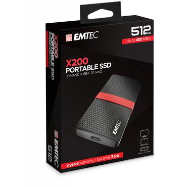 Emtec X200 512 GB USB Type-C 3.2 Gen 1 (3.1 Gen 1) Sort, R&oslash;d