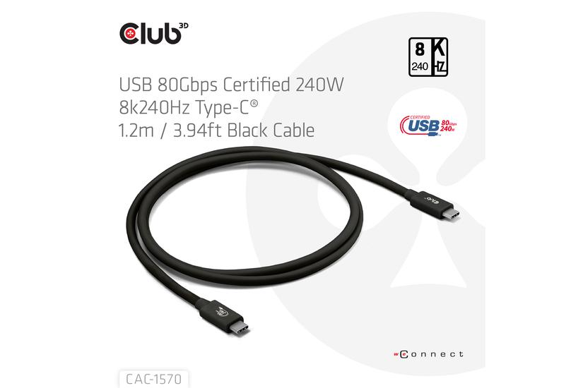 Club 3D - USB typ C-kabel - 24 pin USB-C till 24 pin USB-C - 1.2 m