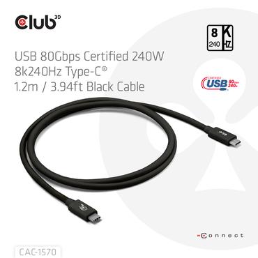 Club 3D - USB typ C-kabel - 24 pin USB-C till 24 pin USB-C - 1.2 m