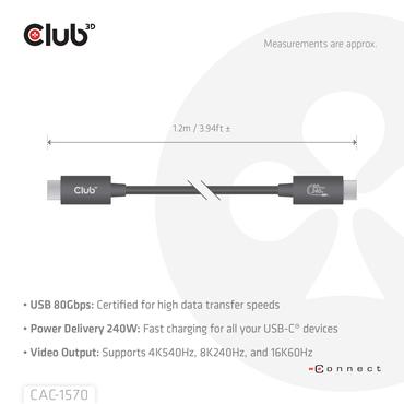 Club 3D - USB typ C-kabel - 24 pin USB-C till 24 pin USB-C - 1.2 m