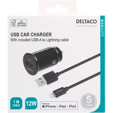DELTACO USB-CAR130 str&ouml;madapter f&ouml;r bil - USB - 12 Watt