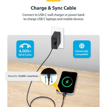 StarTech.com 13ft (4m) USB-C Charging Cable, USB C Cable, 60W 3A PD - USB Type-C kabel - 24 pin USB-C til 24 pin USB-C - 4 m