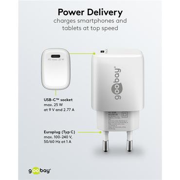 USB-C&trade; PD (Power Delivery) Fast Charger (25 W), white, white - with 1x USB-C&trade; socket (USB-PD 3.0), suitable for d