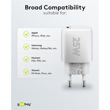 USB-C&trade; PD (Power Delivery) Fast Charger (25 W), white, white - with 1x USB-C&trade; socket (USB-PD 3.0), suitable for d