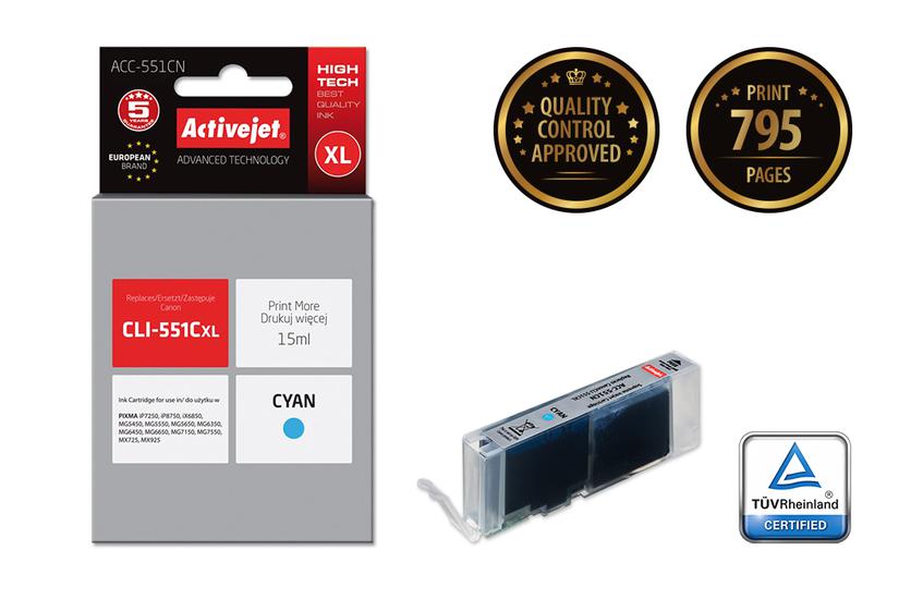 Activejet ACC-551CN bl&aelig;k (Canon CLI-551C erstatning; Supreme; 15 ml; bl&aring;)