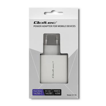 Qoltec 51718 str&ouml;madapter - 24 pin USB-C, USB - 45 Watt