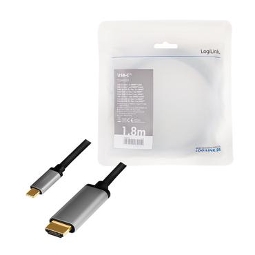 LogiLink CUA0101 kabel k&oslash;nsskifter USB 3.2 Gen1 Type-C HDMI-A Sort, Gr&aring;