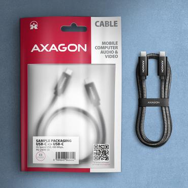 AXAGON BUCM2-CM25AB, CHARGE kabel USB-C &amp lt -&amp gt  USB-C, 2.5m, Hi-Speed USB, PD 240W 5A, ALU, oplet, cern&yacute;
