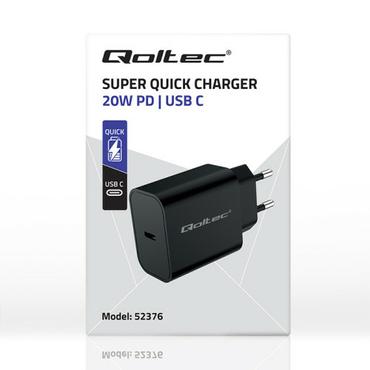 Qoltec strømforsyningsadapter - superhurtig, 5-12 V, 1,67 A - 24 pin USB-C - 20 Watt