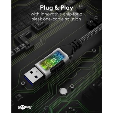 USB-A 3.0 to RJ45 Ethernet Cable, Slim, 5 m, 5 m, black - connects router, modem or network switch to USB-A