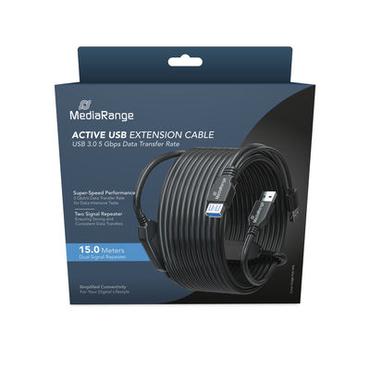 MediaRange MRCS244 USB-kabel USB 3.2 Gen 1 (3.1 Gen 1) 15 m 2 x USB A USB A Sort