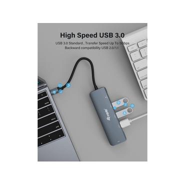 Equip 133487 interface hub USB 3.2 Gen 1 (3.1 Gen 1) Type-C 5000 Mbit/s Sort, Grå