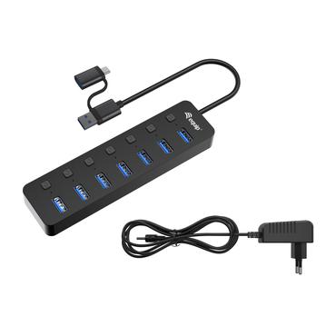 Equip USB-Hub 7-Port 3.2  ->7x3.2 inkl USB-C Adapter schwarz