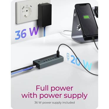 ICY BOX IB-HUB1457-C31 USB 3.2 Gen 1 (3.1 Gen 1) Type-C 10000 Mbit/s Blå, Grå