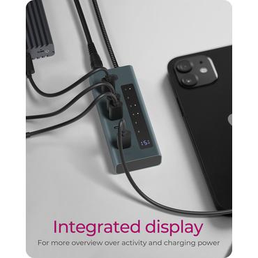 ICY BOX IB-HUB1457-C31 USB 3.2 Gen 1 (3.1 Gen 1) Type-C 10000 Mbit/s Blå, Grå