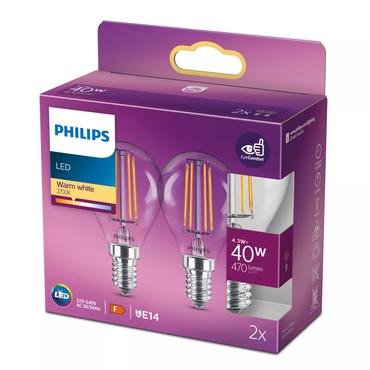 Philips Filament kertepære, klar 40 W P45 E14 x 2