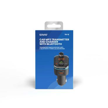 SAVIO TR-12 - Bluetooth h&aring;ndfri bils&aelig;t/FM-sender/oplader for mobiltelefon