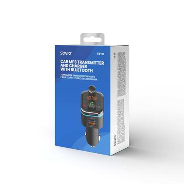 SAVIO TR-12 - Bluetooth h&aring;ndfri bils&aelig;t/FM-sender/oplader for mobiltelefon