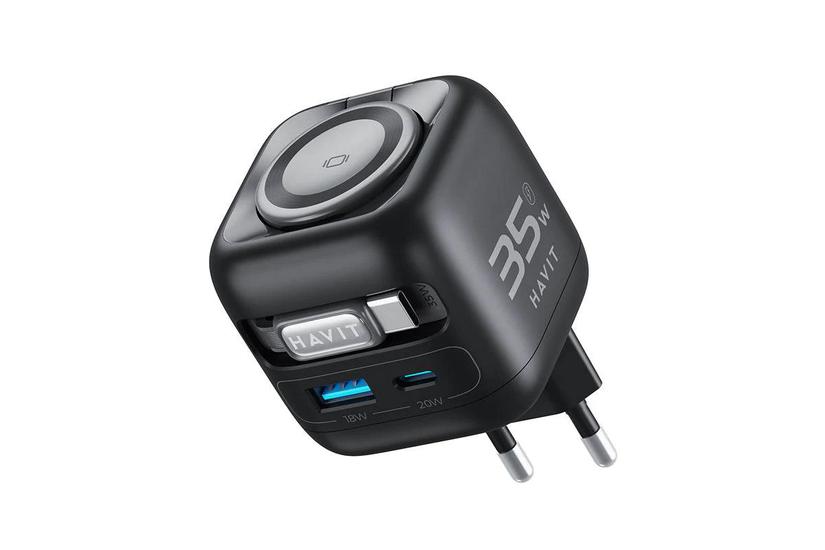 Havit UC250 A-EU - GaN travel charger with extendable cable (black)