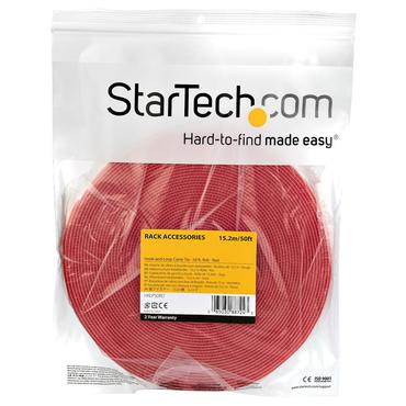 StarTech.com 50ft Hook and Loop Roll, Cut-to-Size Reusable Cable Ties, Bulk Industrial Wire Fastener Tape / Adjustable Fabric Wraps Red / Resuable Self Gripping Cable Management Straps - Adjustable Loop Ties (HKLP50RD) - kardborref&auml;ste