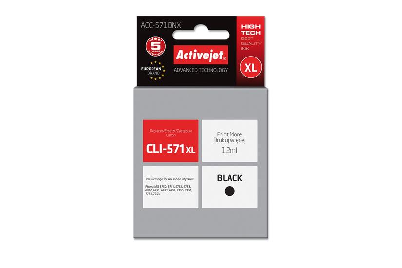 Activejet ACC-571BNX blæk (Canon CLI-571Bk XL udskiftning; Supreme; 12 ml; sort)