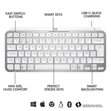 Logitech MX Keys Mini - tastatur - AZERTY - fransk - bleg grå Indgangsudstyr