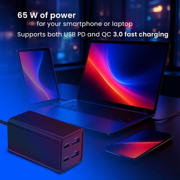 4-port 65 W GaN USB Powe rDelivery fast charger
