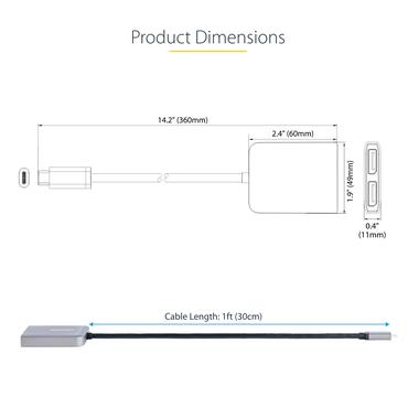 StarTech.com 2-Port USB-C MST Hub, USB Type-C to 2x DisplayPort Multi-Monitor Adapter for Laptop, Dual-DP up to 4K 60Hz w/ DP 1.4 Alt Mode & DSC, HDR, 1ft (30cm) Cable, USB Bus-Powered - Multi-Stream Transport Hub (MST14CD122DP) - video/audiosplitter - 2 portar