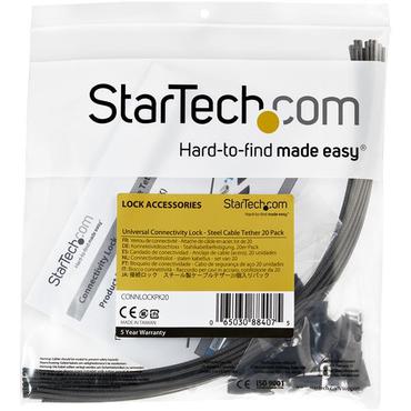StarTech.com 20-Pack Security Cable Tethers for Adapters & Dongles, Universal Cable Adapter Tether, Tether Cables, Adjustable Length Anti-Theft Cable Tether Lock Kit, Steel Cable Tether - Dongle Cable Tether (CONNLOCKPK20) - s&auml;kerhetskabel - TAA-kompatibel