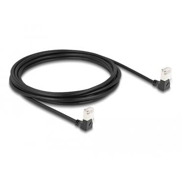 Delock RJ45 n&auml;tverkskabel Cat.6A S/FTP Smal 90&deg; ned&aring;t/ned&aring;t vinklad 3 m svart