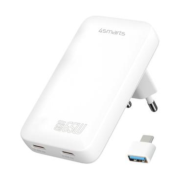 Ładowarka sieciowa 4smarts FlatPlug SlimDual 65W GaN 2xUSB-C biały