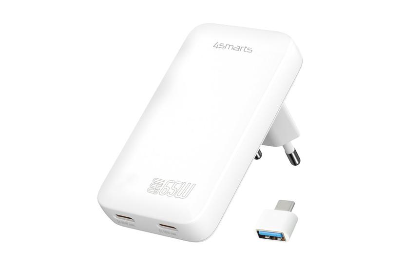 Ładowarka sieciowa 4smarts FlatPlug SlimDual 65W GaN 2xUSB-C biały