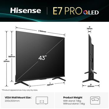 Hisense E7Q PRO 43E7Q PRO 109,2 cm (43") 4K Ultra HD Smart TV Wi-Fi Sort