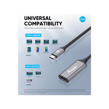 Equip 133491 videokabel adapter 0,15 m USB Type-C HDMI Sort, Gr&aring;