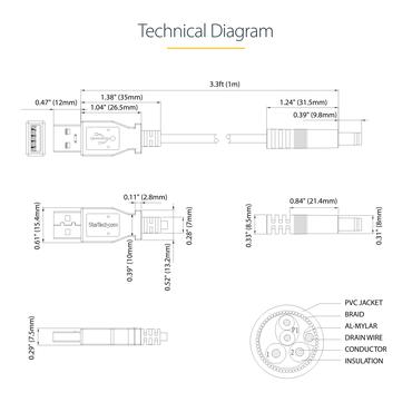 StarTech.com 1m USB to Type N Barrel 5V DC Power Cable - USB A to 5.5mm DC - 1 Meter USB to 5.5mm DC Plug (USB2TYPEN1M) - strømkabel - USB (kun strøm) til DC jackstik 5,5 x 2,5 mm - 1 m